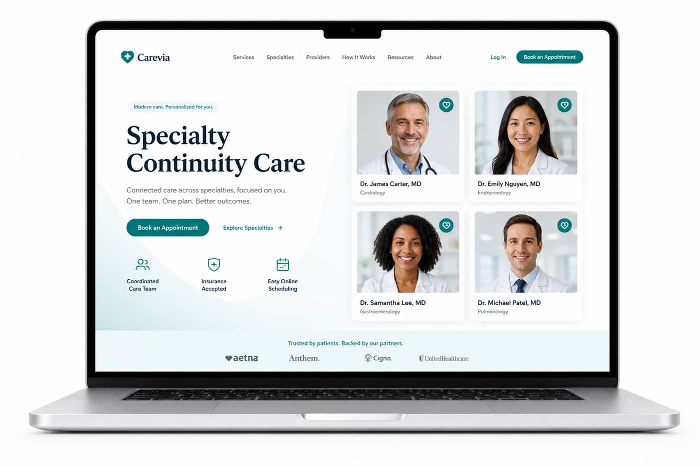 Healthcare website on laptop